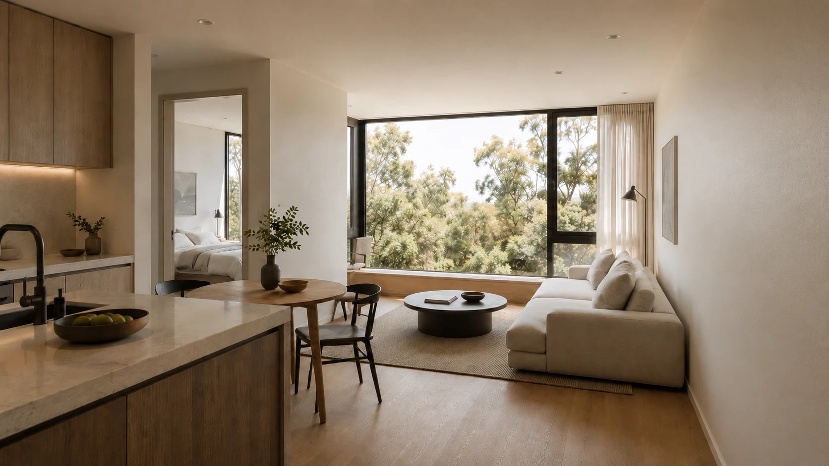 Compact one-bedroom apartment with an efficient contemporary interior