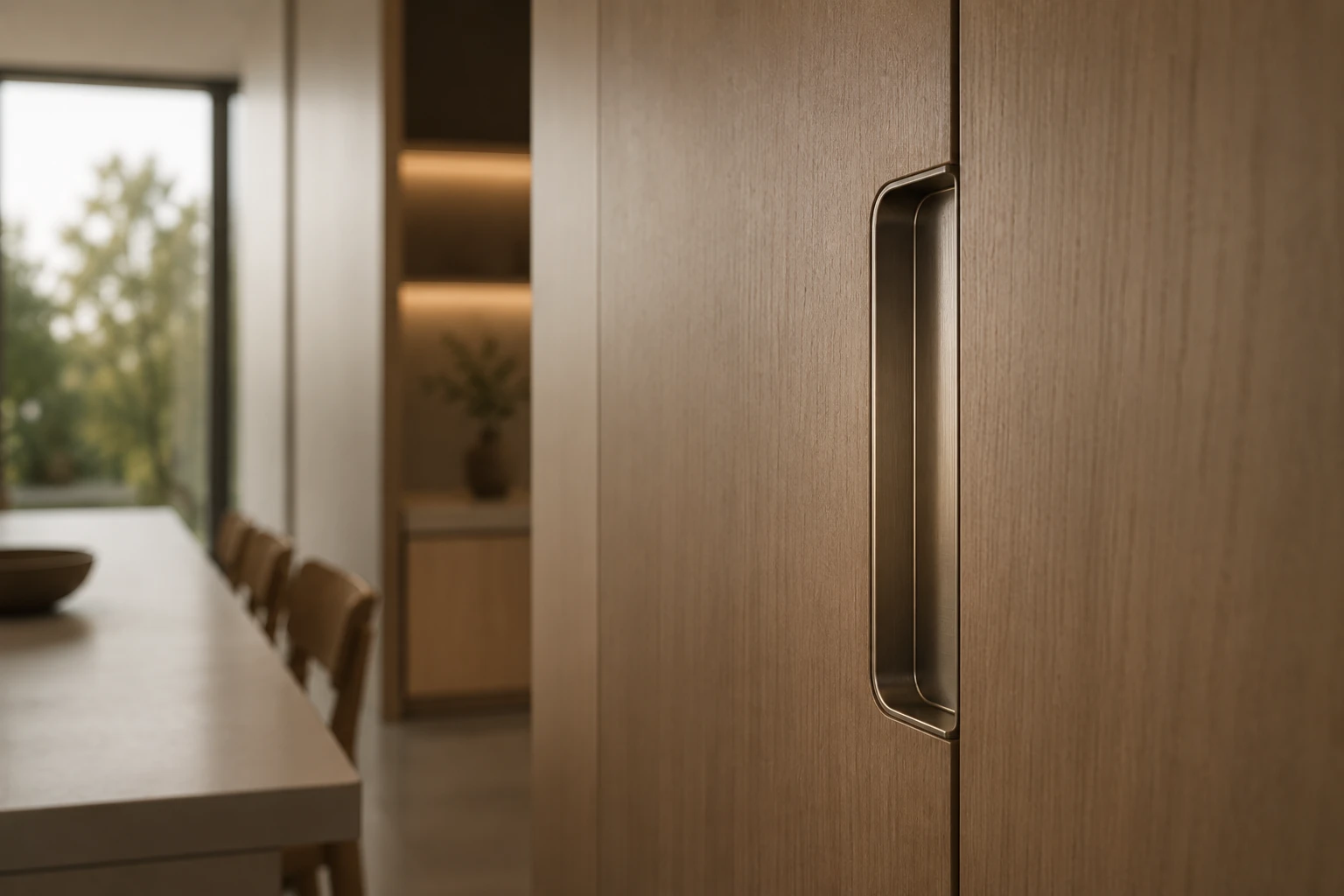 Integrated cupboard hardware and storage detail