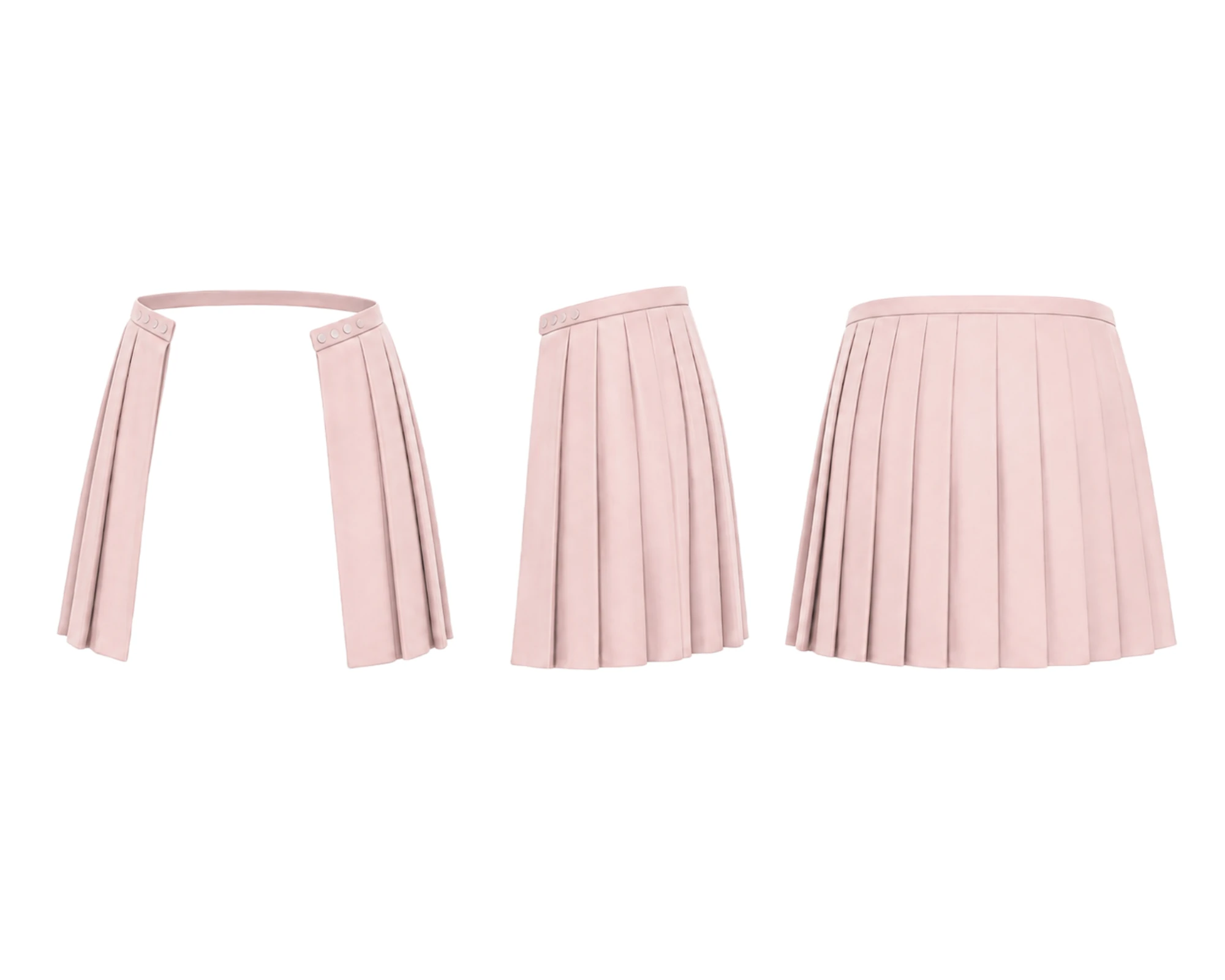 Pink open skirt side panels shown from multiple angles