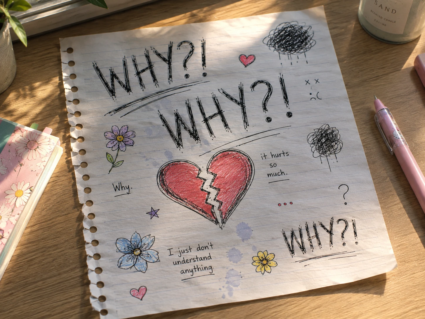 a note with doodles about a heartbreak