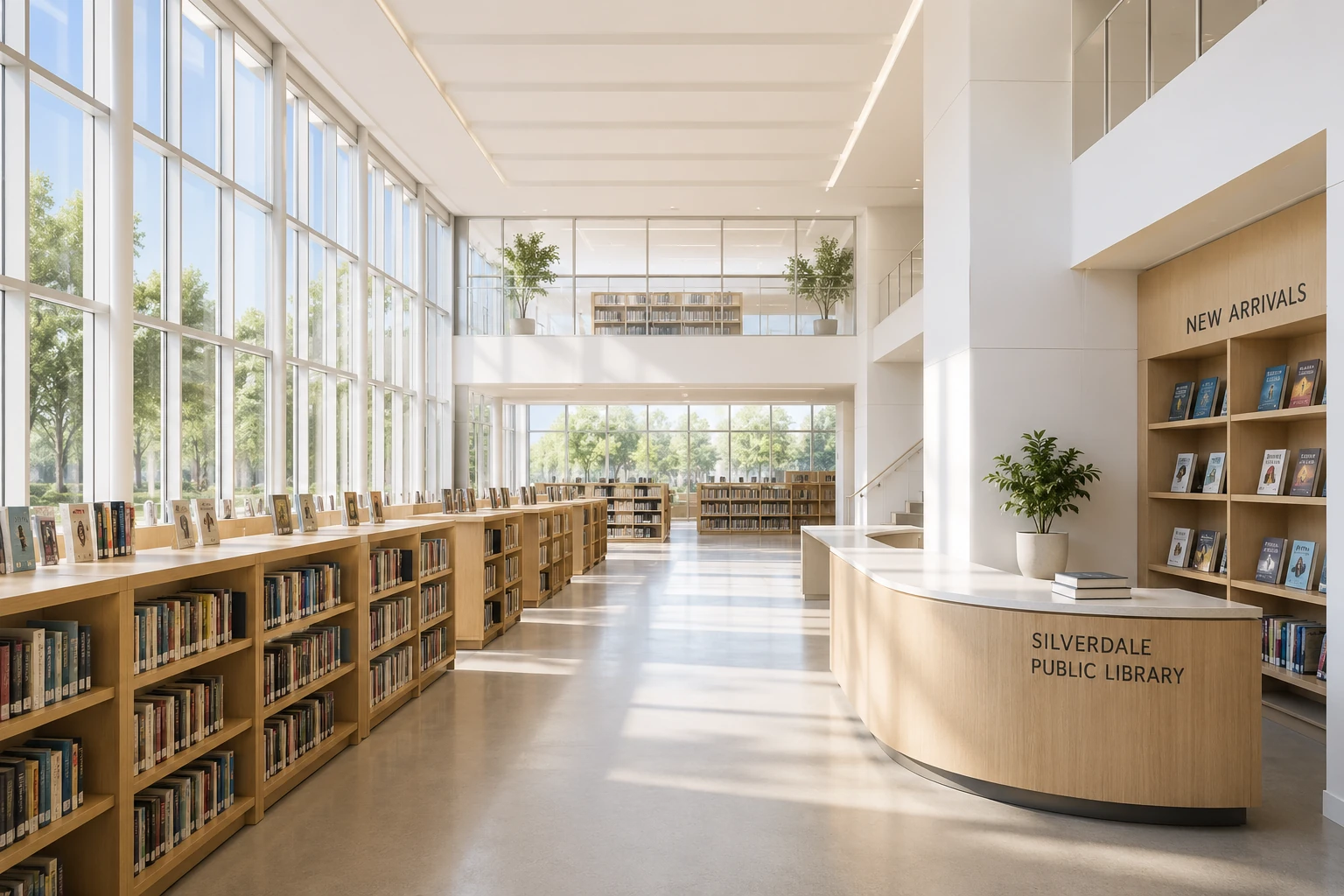 An image of the Silverdale library, a contemporery architecture with a clean modern look