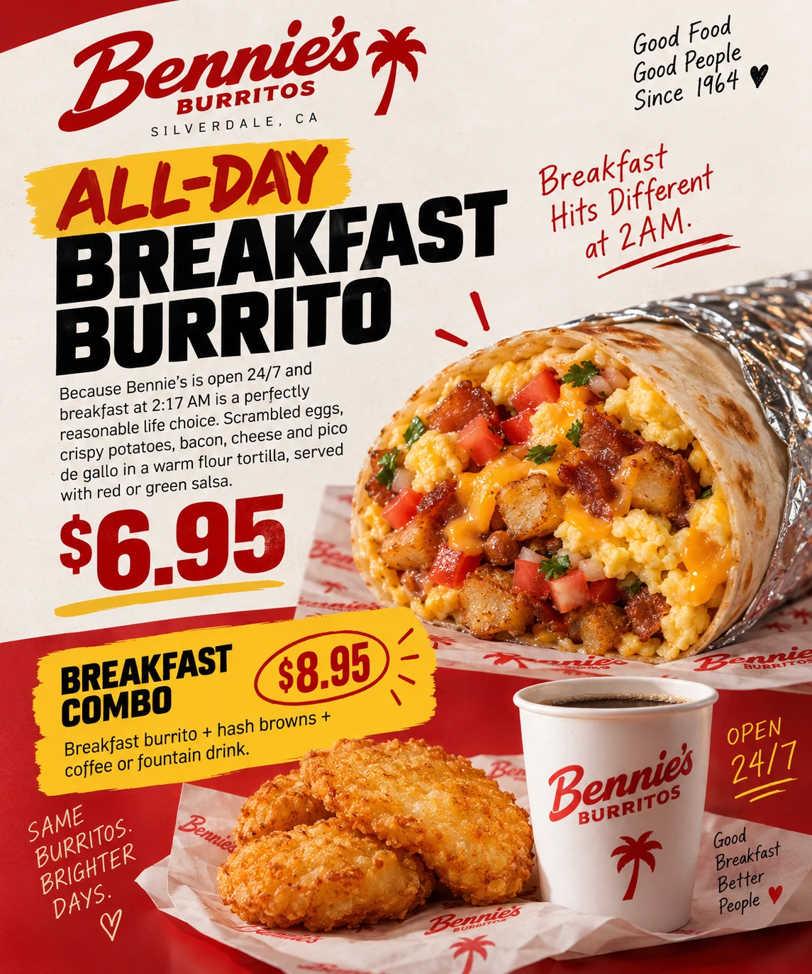 advert for the Bennies Breakfast burrito