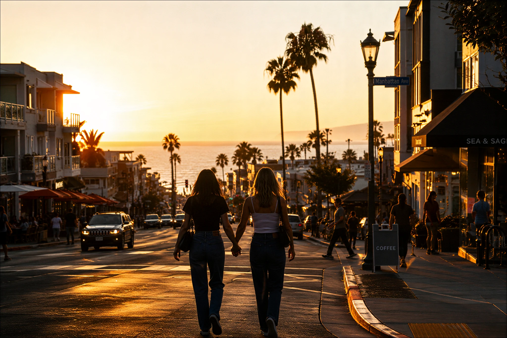 People walking together through Silverdale at sunset