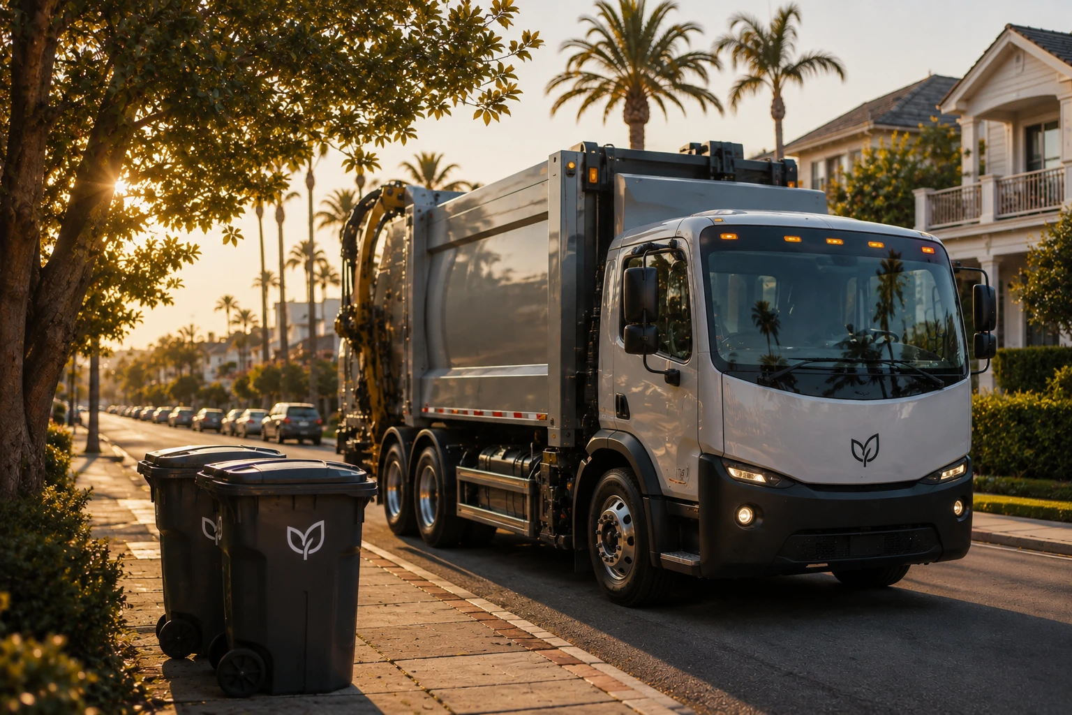 A recycling truck picking up containers on the street